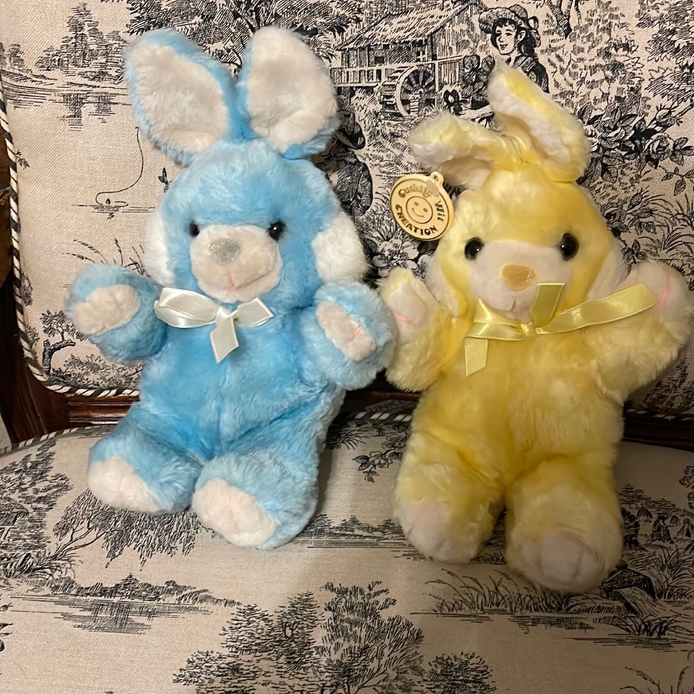 VINTAGE CUDDLE WIT Yellow and Blue PLUSH BUNNIES
